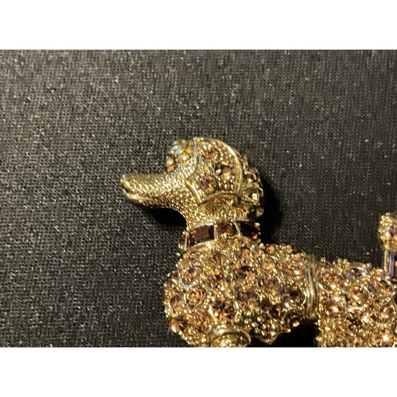 Vintage Kenneth J Lane Rhinestone Poodle Gold Tone, Rhinestone Brooch - Picture 2 of 6